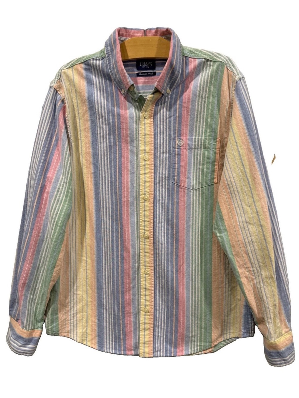 Ralph Lauren CHAPS Men’s Pastel Striped Shirt Preppy Button Down Sz L
